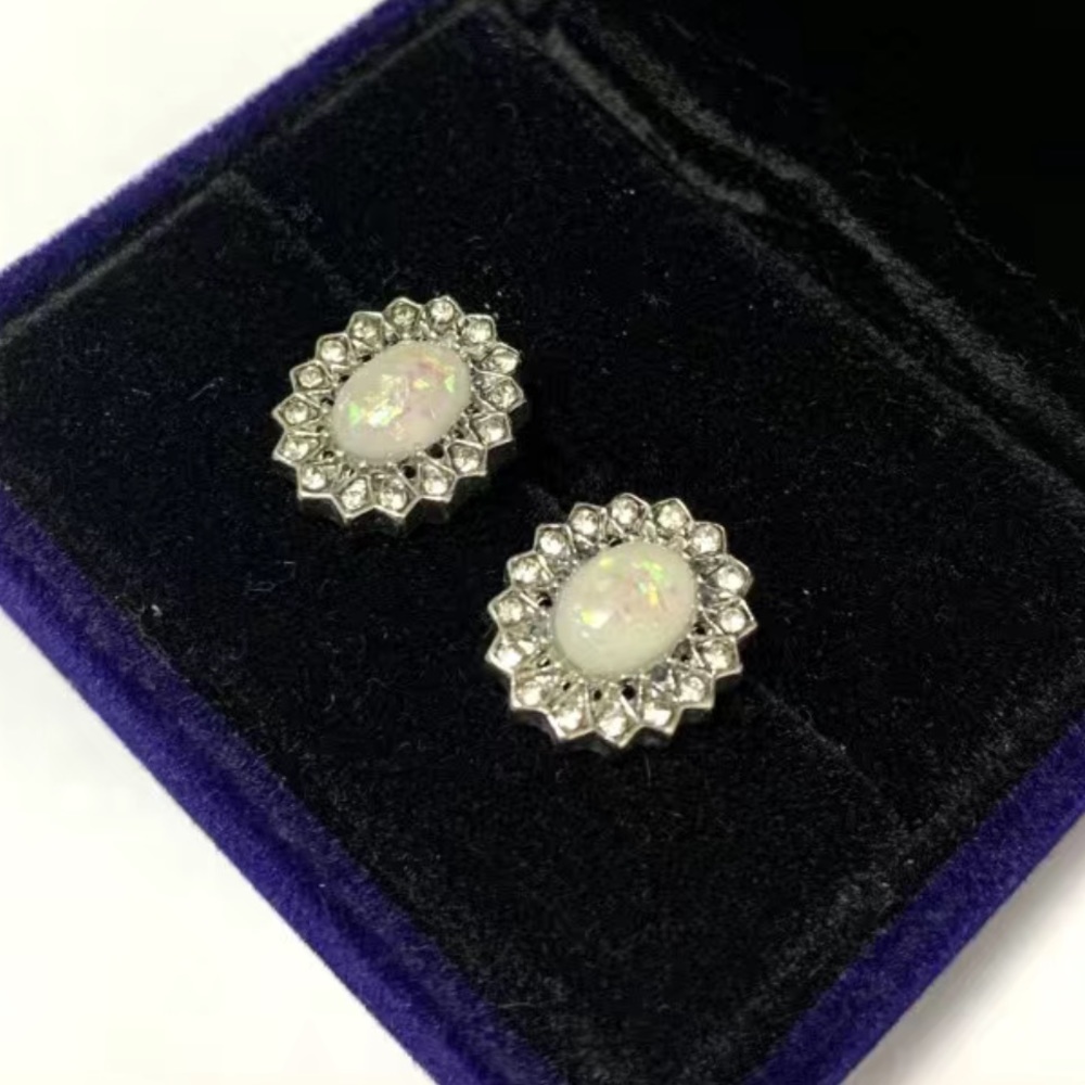 Stunning Golden Opal & Silver Filled Pierced Gemstone Boho Glam Earrings